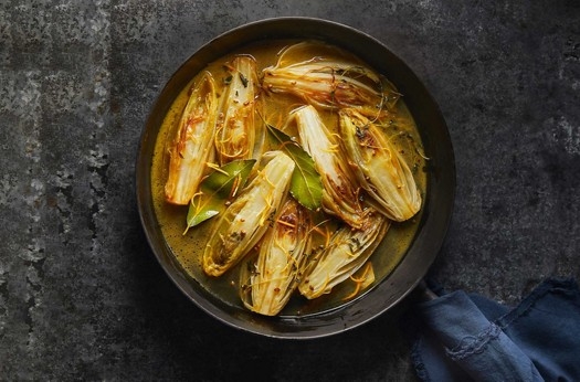 Braised chicory with orange, thyme & honey