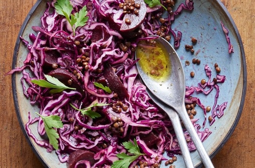 Beetroot, red cabbage, lentil & parsley salad