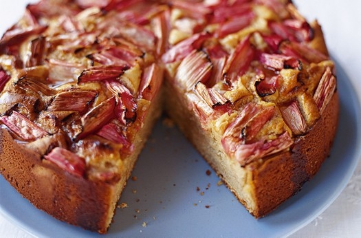 Rhubarb and soured cream cake with a ginger syrup