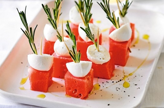 Watermelon, mozzarella & aperol bites