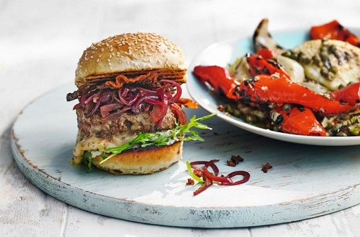 Pancetta and melting taleggio burger with agrodolce onions