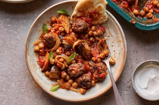 Lamb meatball, chickpea & aubergine stew