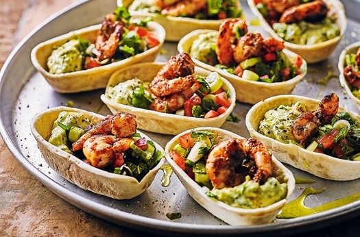 Mini prawn, salsa & guacamole tortillas