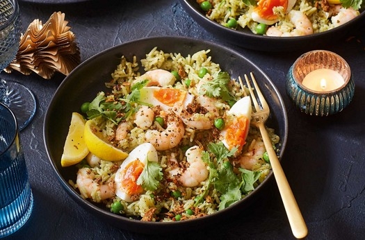 Green tikka prawn kedgeree