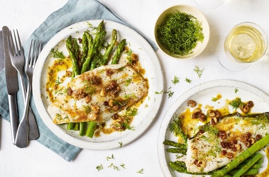 Plaice, asparagus and potted shrimps