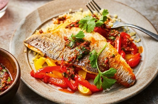  Sea bass with peppers & red zhoug