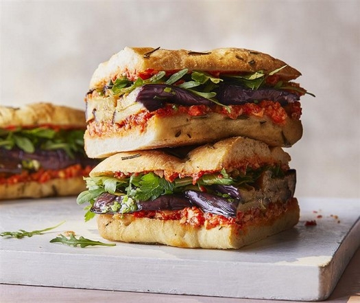 Grilled aubergine & romesco sandwiches