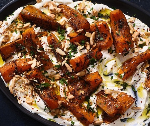 Spiced squash wedges with labneh & mint
