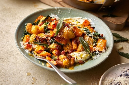 Pan-fried gnocchi with fennel sausage, butternut, sage & whipped ricotta