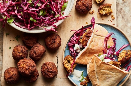 Falafel with quick pickled cabbage & tahini dip