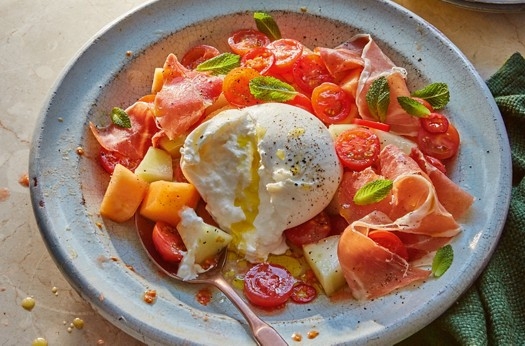 Melon, tomato & burrata salad