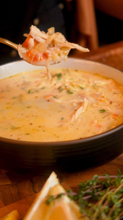 Creamy lemon orzo chicken soup