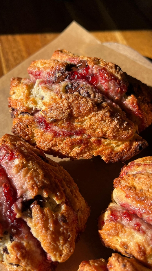 Mini chocolate raspberry scone loaves