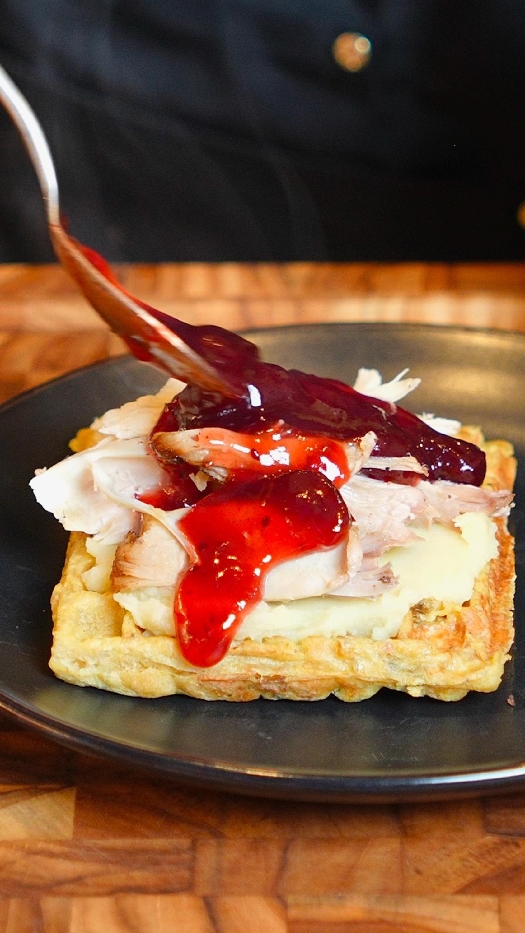 Thanksgiving leftover turkey and waffles