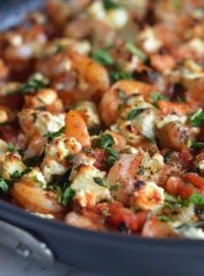 Shrimp saganaki (greek shrimp with tomatoes & feta)