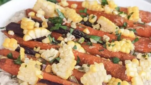 Roasted moroccan carrots with baba ganoush