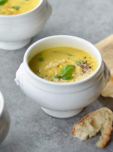 Summer corn soup with fresh herbs