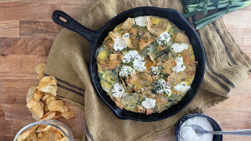 Sour cream and onion potato chip frittata