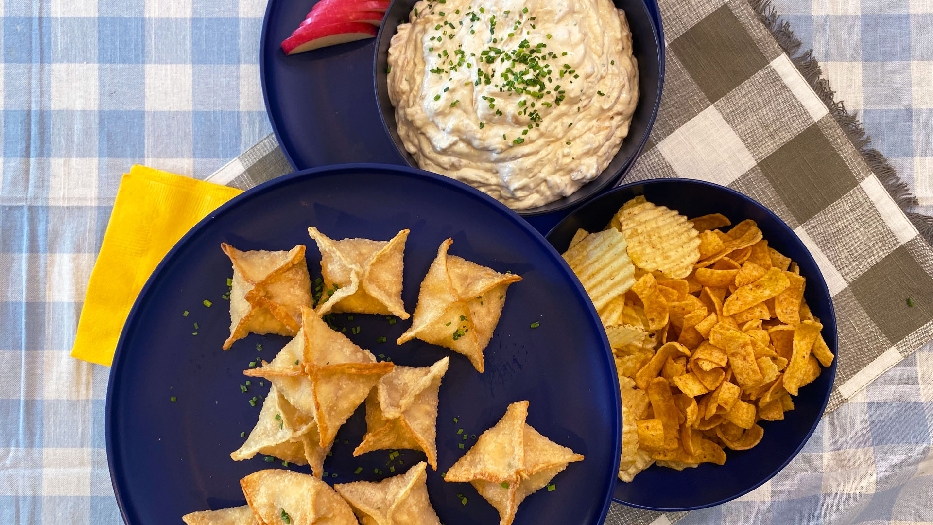 French onion dip and onion dip wontons as made by chef arnold myint