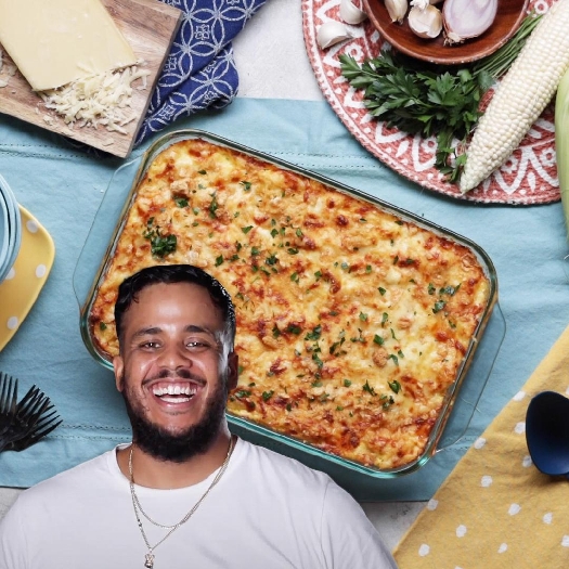 Queso blanco mac ‘n’ cheese with corn and chicharrones as made by victor ramos