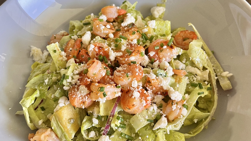 Shrimp summer salad with creamy cilantro dressing