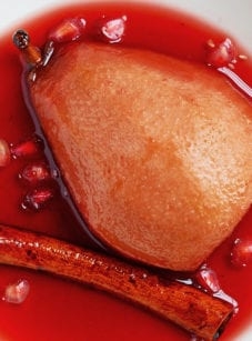 Baked pears in spiced pomegranate syrup