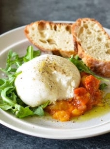 Burrata with tomato-peach jam