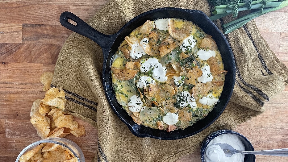 Sour cream and onion potato chip frittata