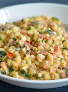 Corn, zucchini & tomatoes with goat cheese