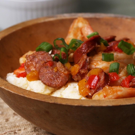 Uncle pooh’s shrimp, sausage, and grits