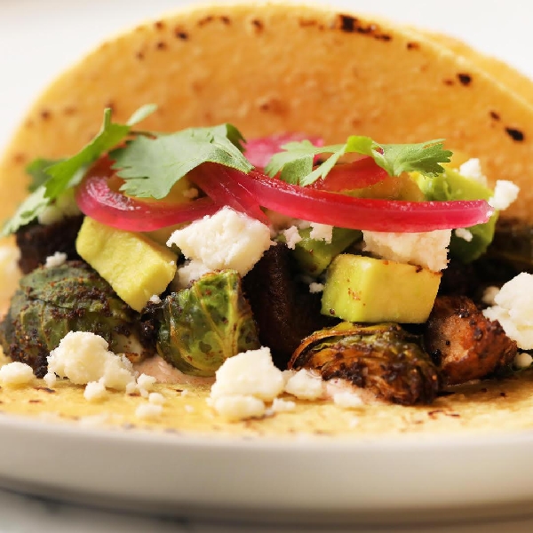 Chorizo-spiced brussels sprout tacos