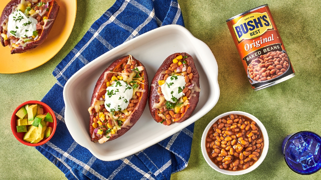 Southwestern baked bean sweet potatoes