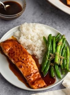Pan-seared salmon with soy mustard glaze