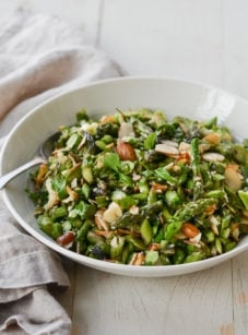 Raw asparagus salad with almonds & ginger-sesame vinaigrette