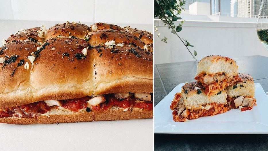 Garlic basil grilled chicken pizza sliders