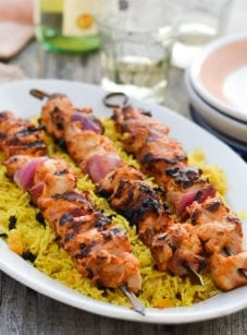 Middle eastern-style grilled chicken kabobs