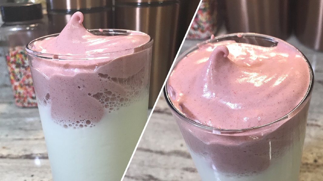 Dalgona-inspired strawberry milk