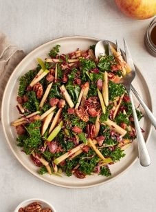 Kale, apple and pancetta salad