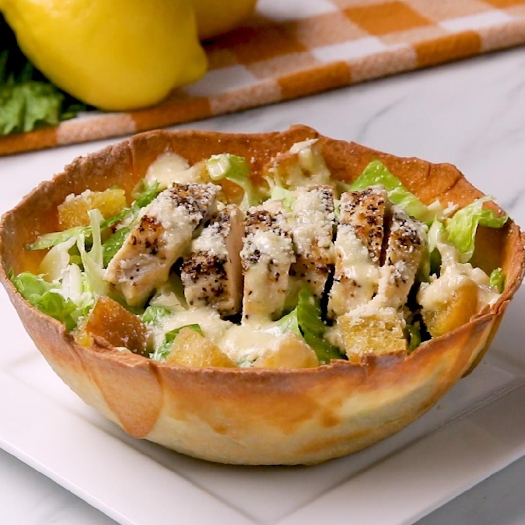 Chicken caesar flatbread bowl