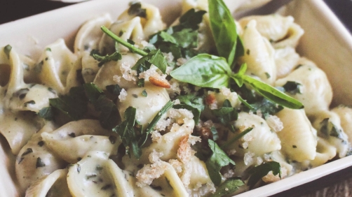 Basil and avocado mac & cheese