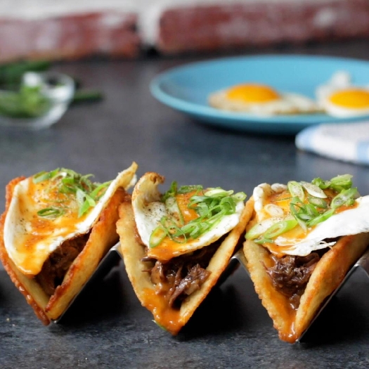 Loco moco short rib tacos