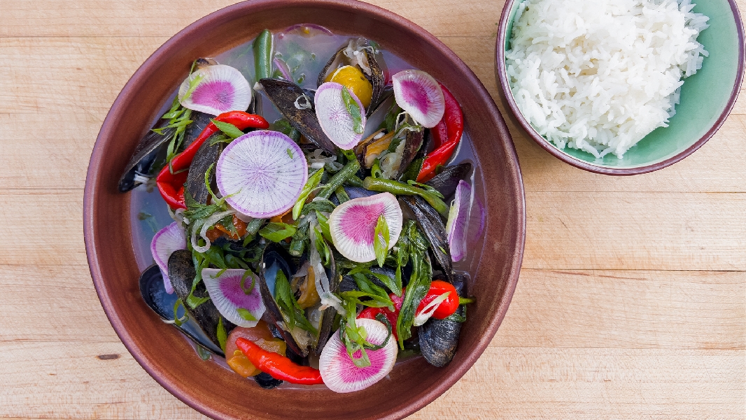 Mussel sinigang (sour soup) as made by chef tara monsod