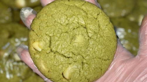 Matcha green tea cookies with white chocolate and macadamia nuts