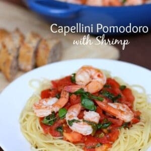 Capellini pomodoro with shrimp
